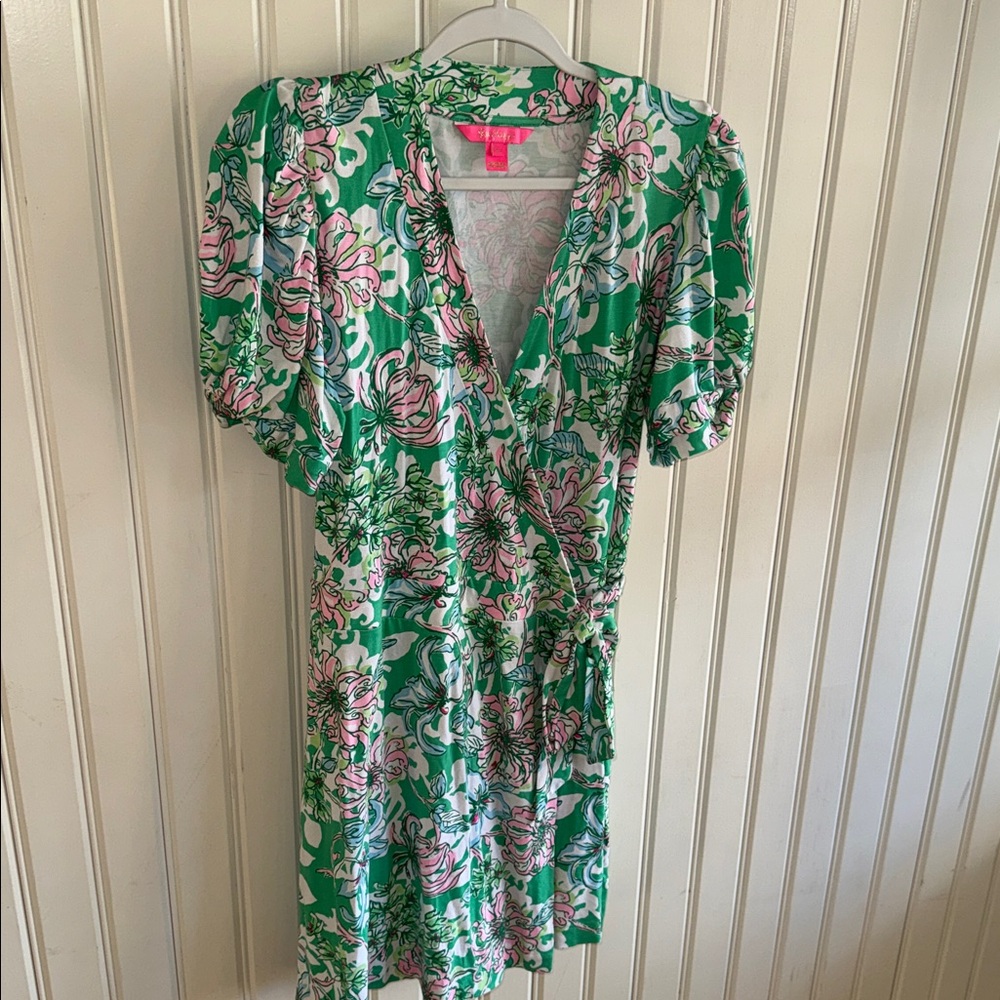 Lilly Pulitzer Floral Wrap Dress in Green and Pink